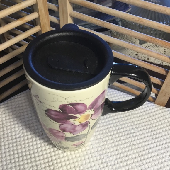 Topadorn 17 Oz Tall Ceramic Travel Mug Coffee Cups w/ Sealed Lid Purple Flower - Picture 2 of 8